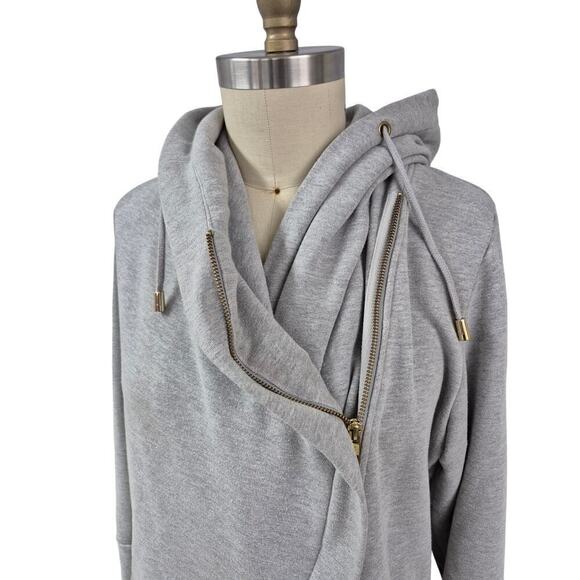 Neiman Marcus Grey Zip-Up Hoodie Gold Hardware asymmetrical design Sz XL - Picture 3 of 6